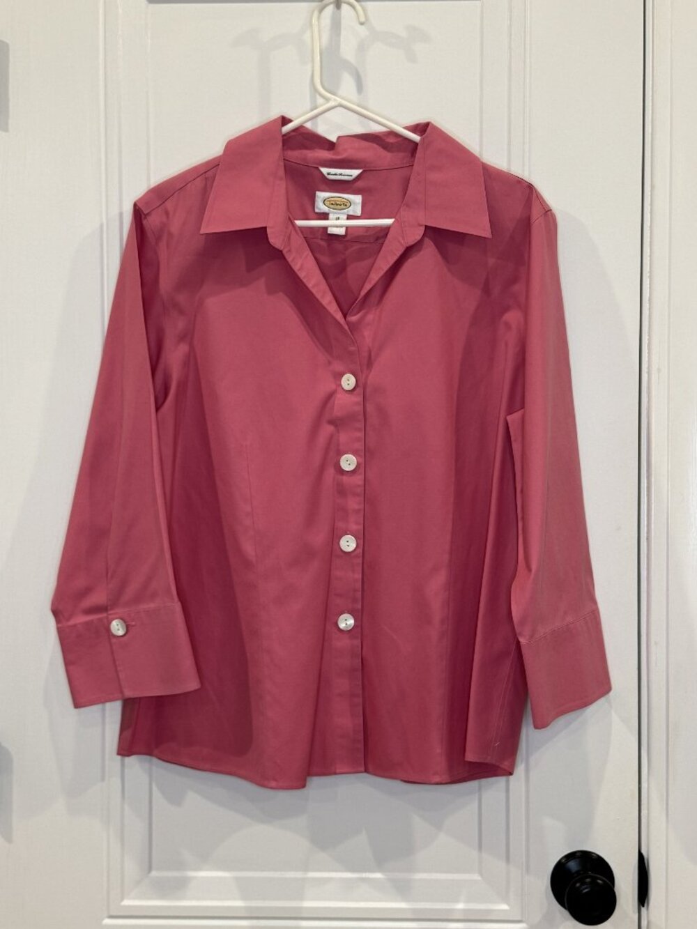 NWOT Talbots Pink Button Down 3/4 Length Sleeves Y2K Business Casual 100% Cotton
